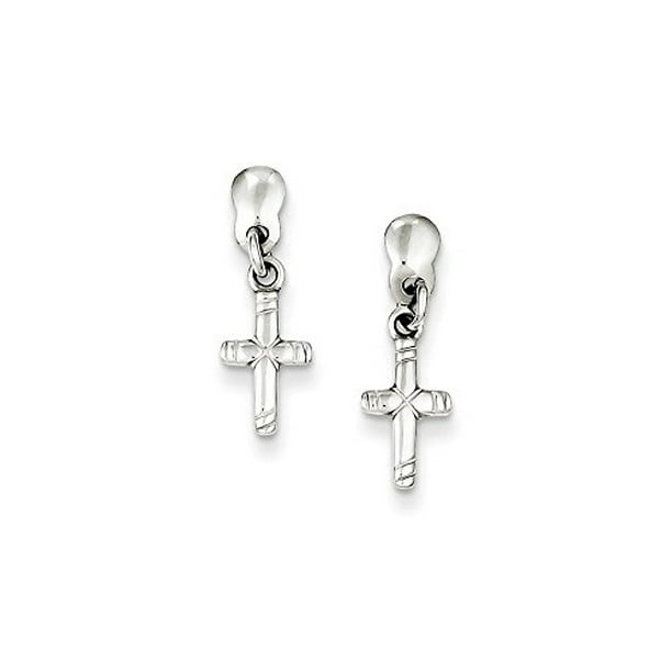 One Size Solid .925 Sterling Silver Dangling Cross Earrings Set for Women